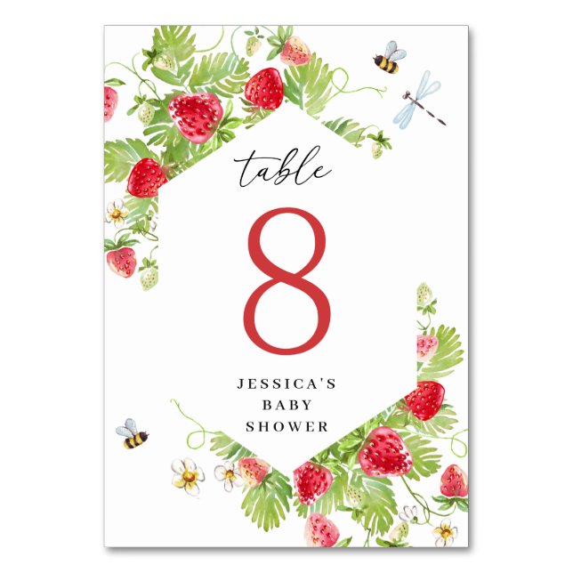 Numéro De Table Baby shower à l'aquarelle branché aux fraises (Par défaut)