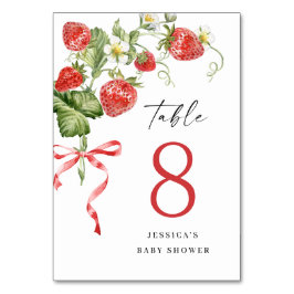 Numéro De Table Baby shower à l'aquarelle branché aux fraises
