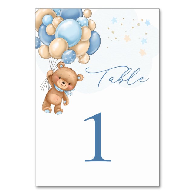 Numéro De Table Baby shower Ballons Bleus Ours Teddy (Par défaut)
