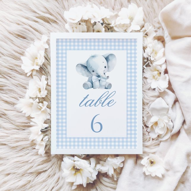 Numéro De Table Baby shower Blue Little Elephant Bow Numéros de ta (Créateur téléchargé)