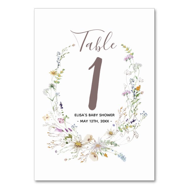 Numéro De Table Baby shower d'aquarelle fleur sauvage Numéro de ta (Par défaut)