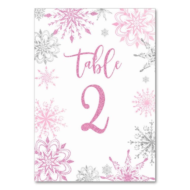 Numéro De Table Baby shower de flocons d'argent rose deux (Par défaut)