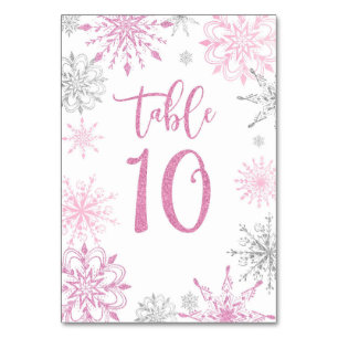 Numéro De Table Baby shower de flocons d'argent rose dix