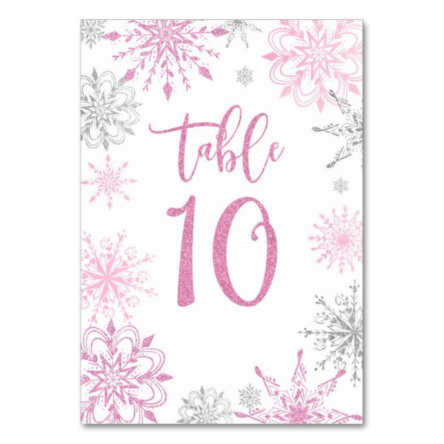 Numéro De Table Baby shower de flocons d'argent rose dix (Par défaut)