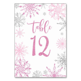 Numéro De Table Baby shower de flocons d'argent rose douze