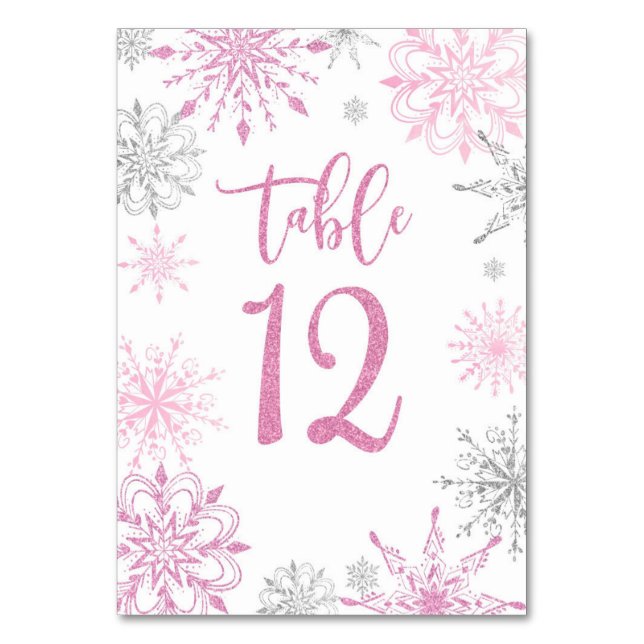 Numéro De Table Baby shower de flocons d'argent rose douze (Par défaut)