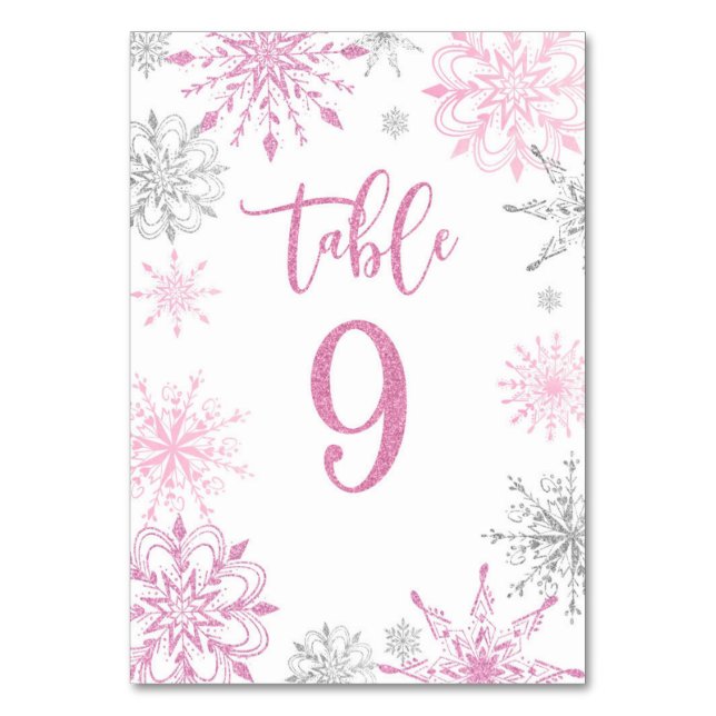 Numéro De Table Baby shower de flocons d'argent rose neuf (Par défaut)
