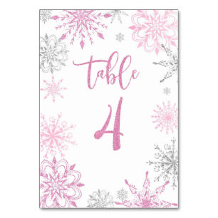 Numéro De Table Baby shower de flocons d'argent rose quatre