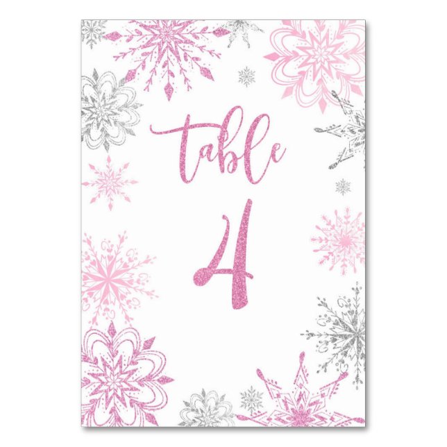 Numéro De Table Baby shower de flocons d'argent rose quatre (Par défaut)