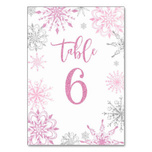 Numéro De Table Baby shower de flocons d'argent rose six