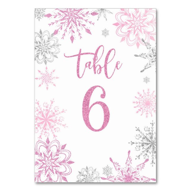 Numéro De Table Baby shower de flocons d'argent rose six (Par défaut)