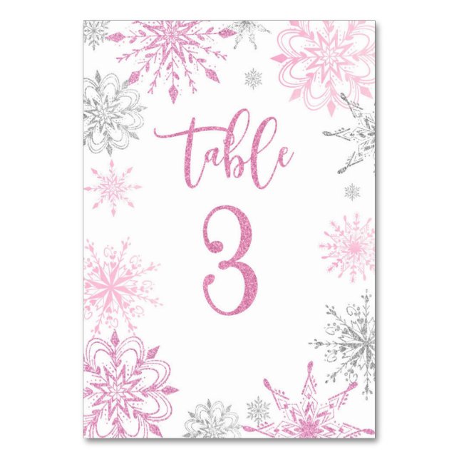 Numéro De Table Baby shower de flocons d'argent rose trois (Par défaut)