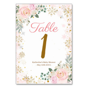 Numéro De Table Baby shower de flocons de neige rose hiver