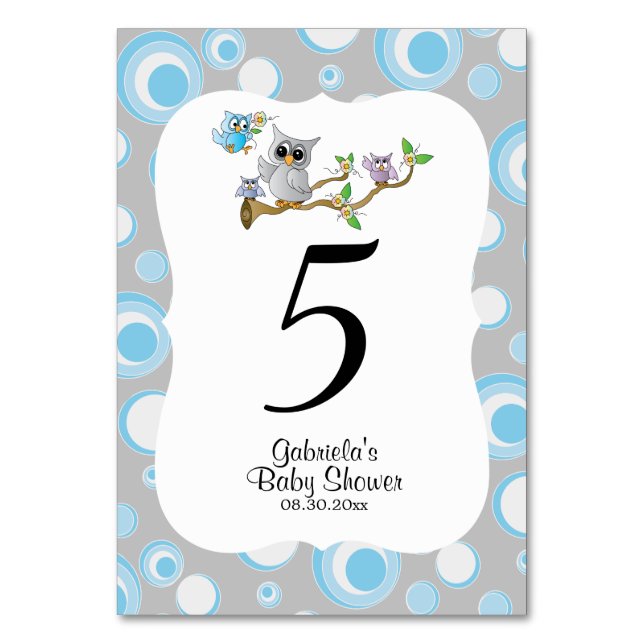 Numéro De Table Baby shower de la Chouette Bleue et Grise Numéros  (Par défaut)