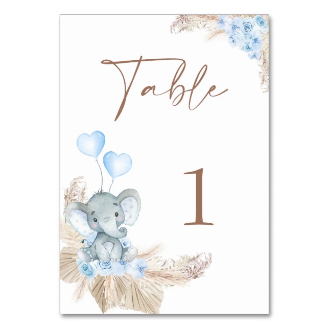 Numéro De Table Baby shower d'éléphant Floral Boho bleu (Par défaut)
