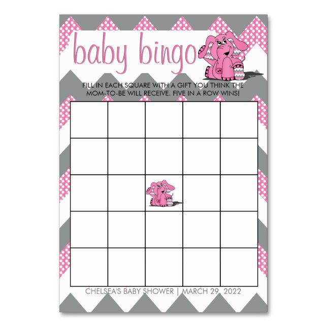 Numéro De Table Baby shower éléphant rose et gris Chevron Bingo (Par défaut)