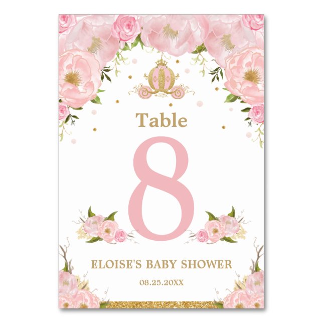 Numéro De Table Baby shower fille rose Floral Princess Carriage (Par défaut)