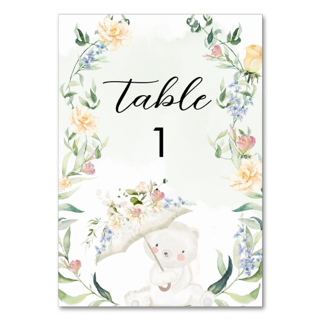 Numéro De Table Baby shower floral neutre pour les ours verts (Par défaut)