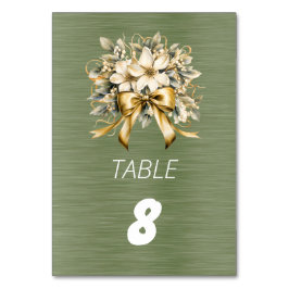 Numéro De Table Baie d'hiver blanche Feuille verte Ruban doré