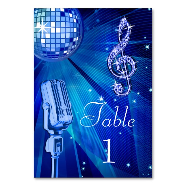 Numéro De Table Bal Disco Bleu et Microphone rétro (Par défaut)