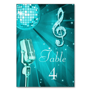 Numéro De Table Balle Disco turquoise et microphone rétro