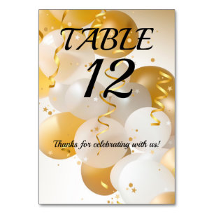 Numéro De Table Ballons or et blanc