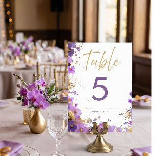 Numéro De Table Bar Mitsva Fleurie Violet et Or