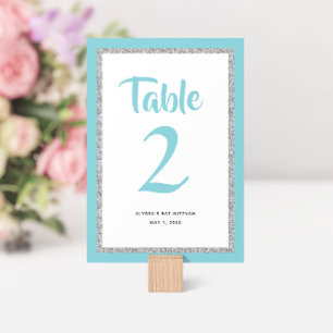 Numéro De Table Bat mitzvah brillant bleu clair et argent