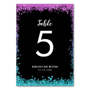 Numéro De Table Bat mitzvah de Parties scintillant Turquoise viole