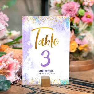 Numéro De Table Bat mitzvah Purple Aquarelle Gold Script Parties s