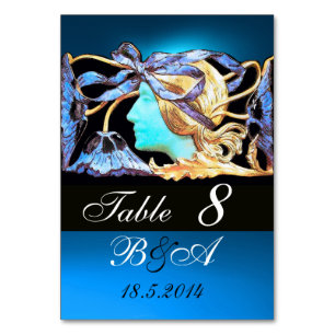 NUMÉRO DE TABLE BEAUTÉ ÉLÉGANTE, FEMME ET BLEUE BOW, MONOGRAMME FL