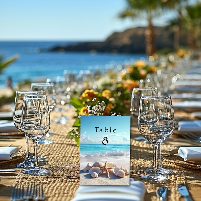 Numéro De Table Beaux Coquillages Étoile de Mer Mariage à la Plage (Créateur téléchargé)