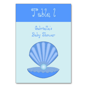 Numéro De Table Bébé bleu Coquille d'huîtres et Baby shower Pearl