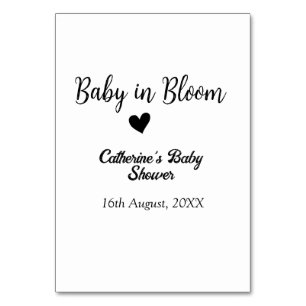 Numéro De Table Bébé en fleur baby shower simple coeur noir date