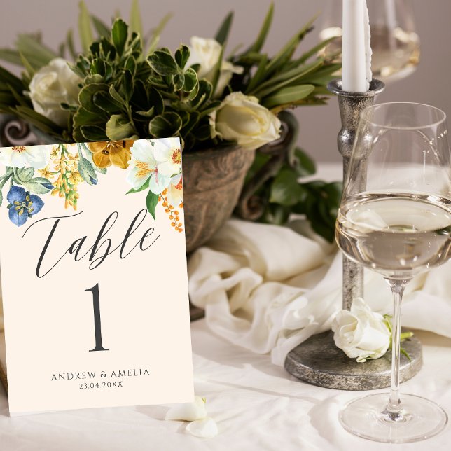 Numéro De Table Beige Aquarelle fleurie Mariage (Créateur téléchargé)