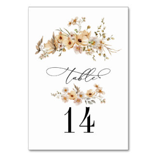 Numéro De Table Beige Wild Flowers Wedding Table Numbers
