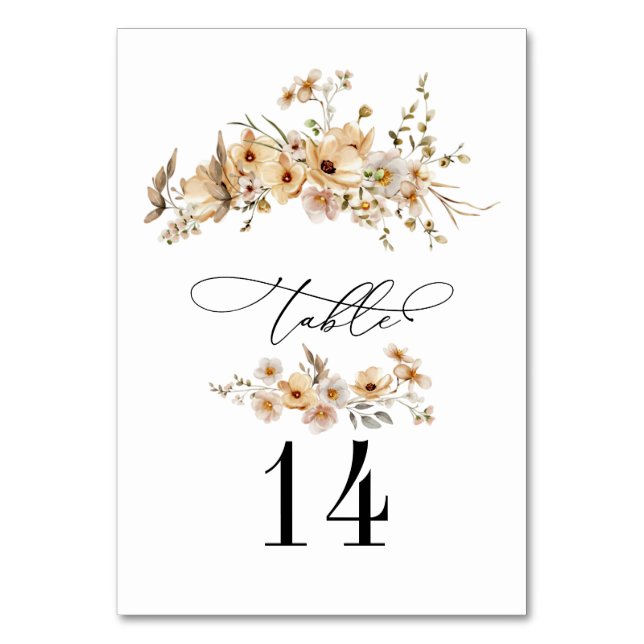 Numéro De Table Beige Wild Flowers Wedding Table Numbers (Par défaut)