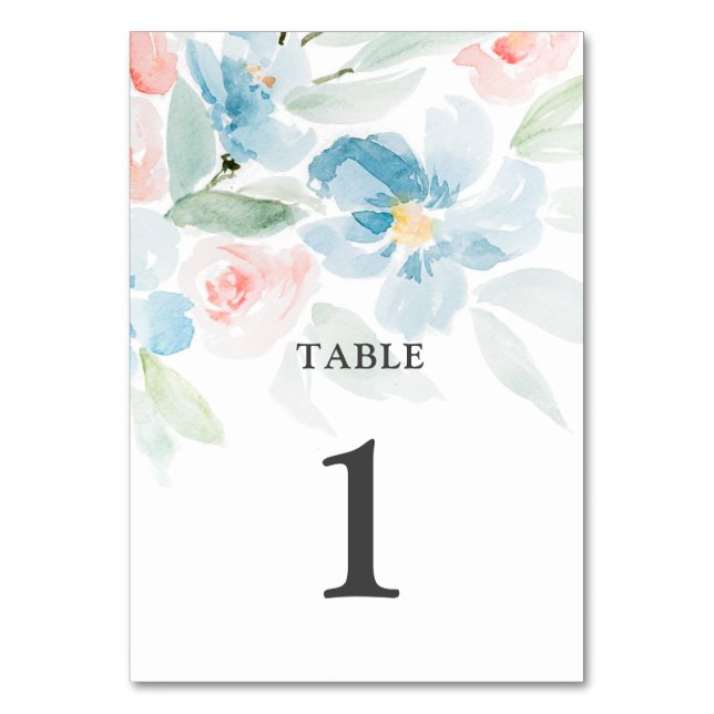 Numéro De Table Belle aquarelle bleu rose et fleurs bleues (Par défaut)