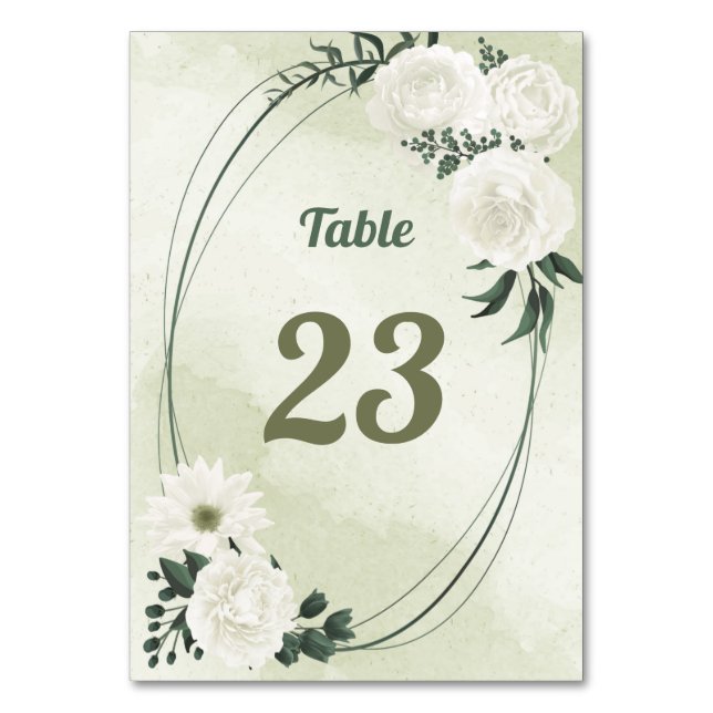 Numéro De Table belle fleurs blanches vert feuille géométrique (Par défaut)