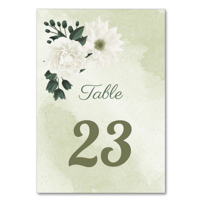 Numéro De Table belle fleurs blanches vert feuilles (Par défaut)