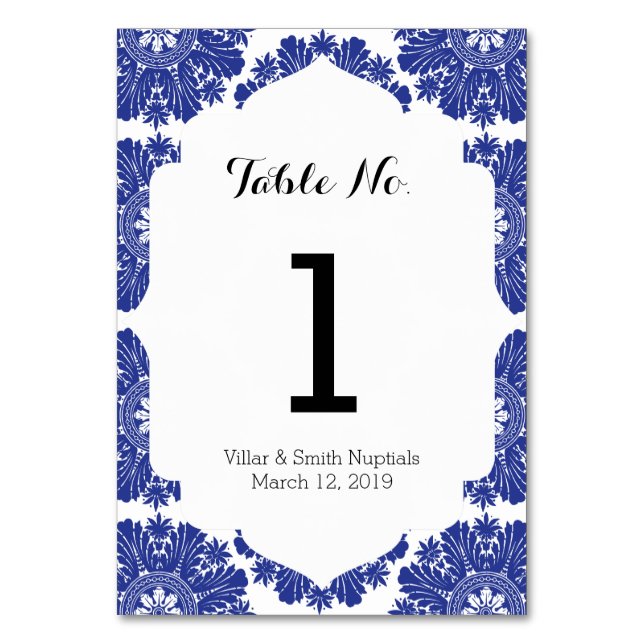 Numéro De Table Belle suite Mariage Baroque Bleue & Blanc (Par défaut)