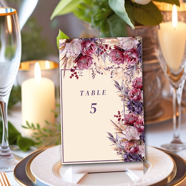 Numéro De Table Belles fleurs élégantes roses et mauves (Créateur téléchargé)