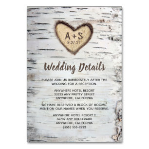 Numéro De Table Birch Tree Rustic Mariage campagnard Insertion Car