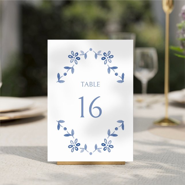 Numéro De Table Blanc + Mariage Floral moderne bleu (Créateur téléchargé)