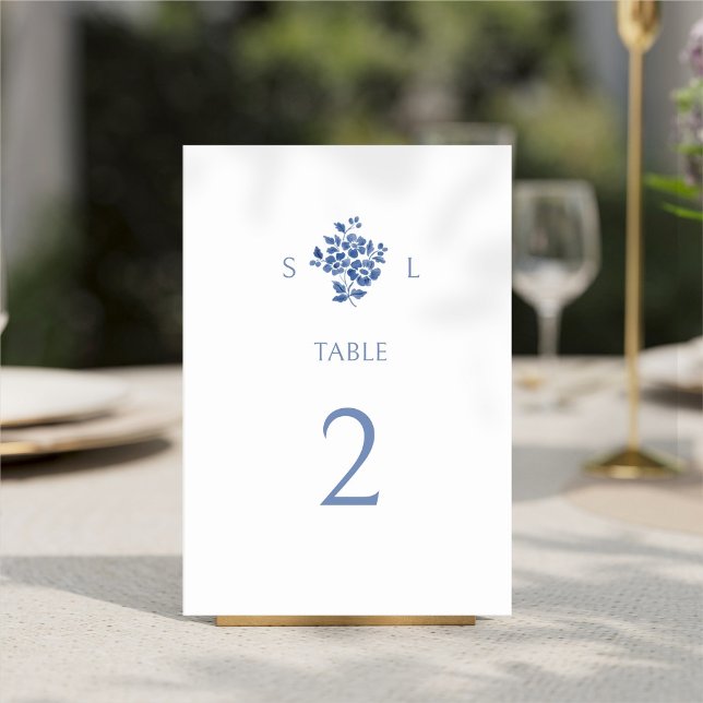 Numéro De Table Blanc + Mariage Floral moderne bleu (Créateur téléchargé)