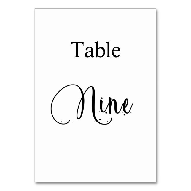 Numéro De Table Blanc Noir calligraphie tableau neuf 9 (Par défaut)