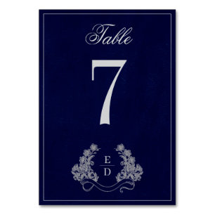 Numéro De Table Blason Floral Heritage Navy Monogramme Mariage