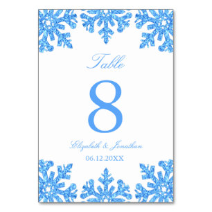 Numéro De Table Bleu Flocon de neige Mariage d'hiver