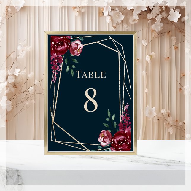 Numéro De Table Bleu Marine | Mariage Floral Bourgogne (Créateur téléchargé)