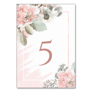 Numéro De Table Bleu rose floral poussiéreux rose mariage boho chi